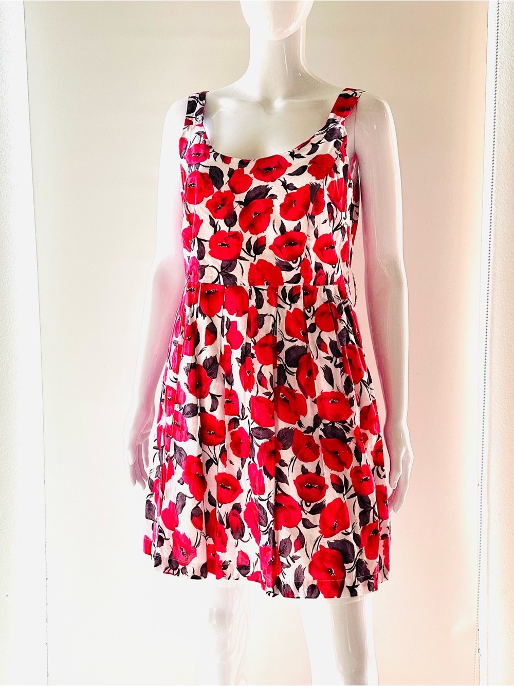 VENUS Red Grey White Floral Sleeveless Fit&Flare Cotton Mini Dress US 8 NWOT